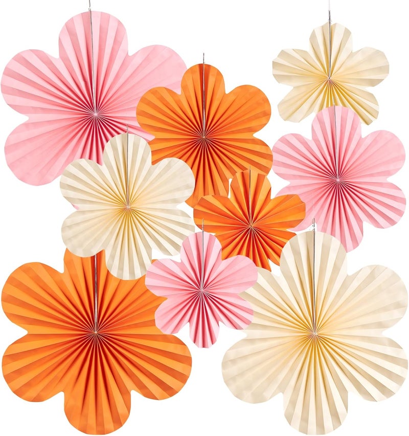 paper jazz Spring Paper Flowers Decoration Summer Orange Birthday Party Decoration Orange Pink Groovy Paper Fans Classroom for Wall Hanging Decor for Office Baby Shower Bulletin Board. - Image 1